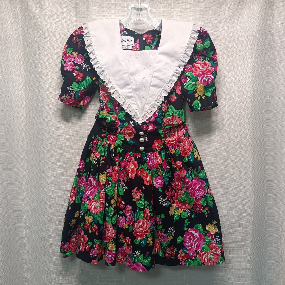 Lot of 2 Vtg Amy Too! Byer Girls 8 & 14 Floral Dress 80s 90s Easter CottageCore